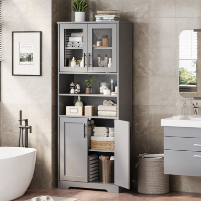 Armoire de rangement autoportante 67 po H 67 po avec 4 portes et tablettes réglables