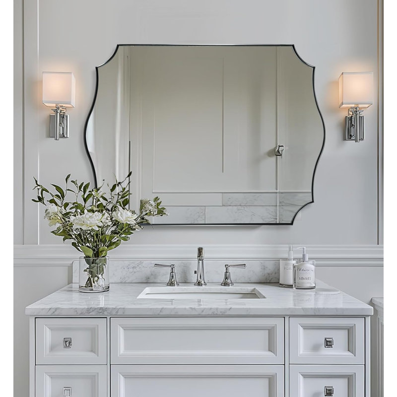 Miroir de salle de bain Anayalee Cadre en acier inoxydable, Chrome poli, 40 po x 30 po