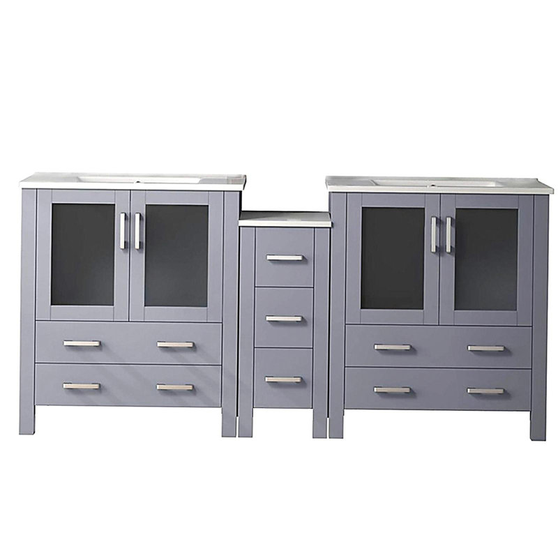 Double Basin with Side Cabinet and White Ceramic Top, 72"