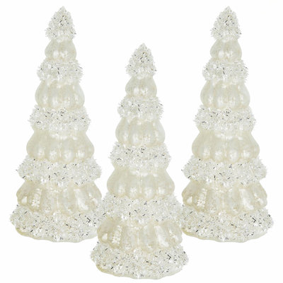 Set Of 3 Translucent Glass Cone Trees With Warm White LED Lights For Year-Round Decor And Festive Displays