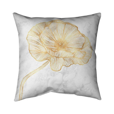Golden Poppy Flower Pillow - White Bedroom Floral – Outdoor Throw Pillow with Insert, Weather-Resistant