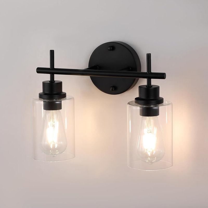 Modern Bathroom Wall Sconce With Clear Glass Shade And Matte Black Finish For Vanity Lighting