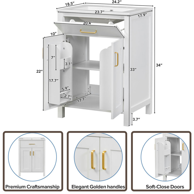 Chrisel 24 " W Freestanding Standard Free Standing 1 Single Vanity Bathroom Vanity With Ceramic Top