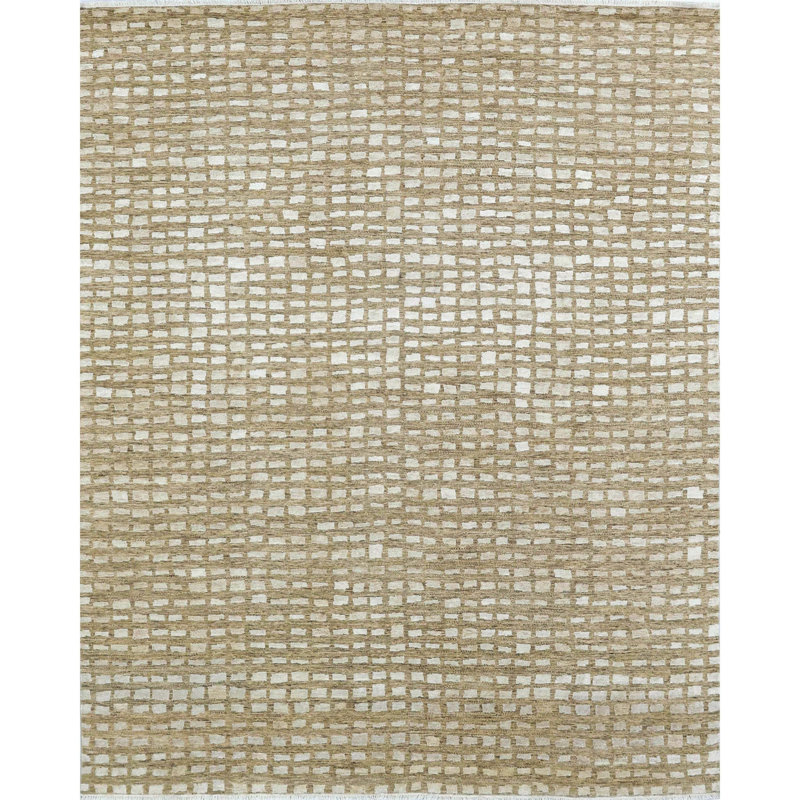 Handmade Silk and Wool Geometric Area Rug, Rectangle 5' x 8'