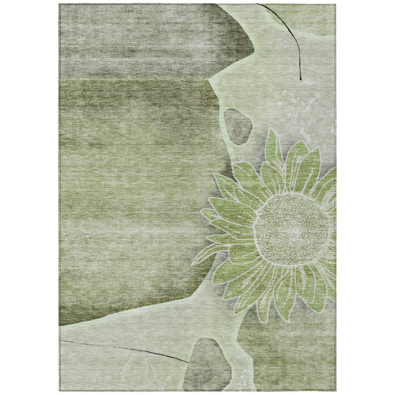 Tapis intérieur / extérieur 3 pi x 5 pi vert et gris à motif d'artichauts lavables