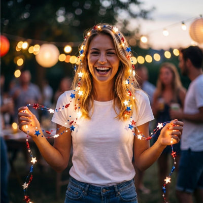 Flag LED Independence Day String Lights Red White Blue String Lights For Themed Party Decoration