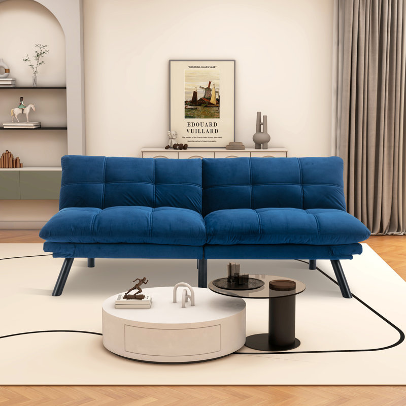 Cezmi 70.86'' Upholstered Convertible Sofa, Navy 100% Polyester