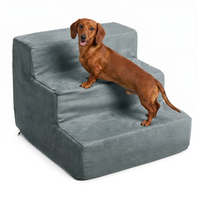 PETMAKER 3-Step Pet Stairs with Removable Zippered Microfiber Cover- Gray