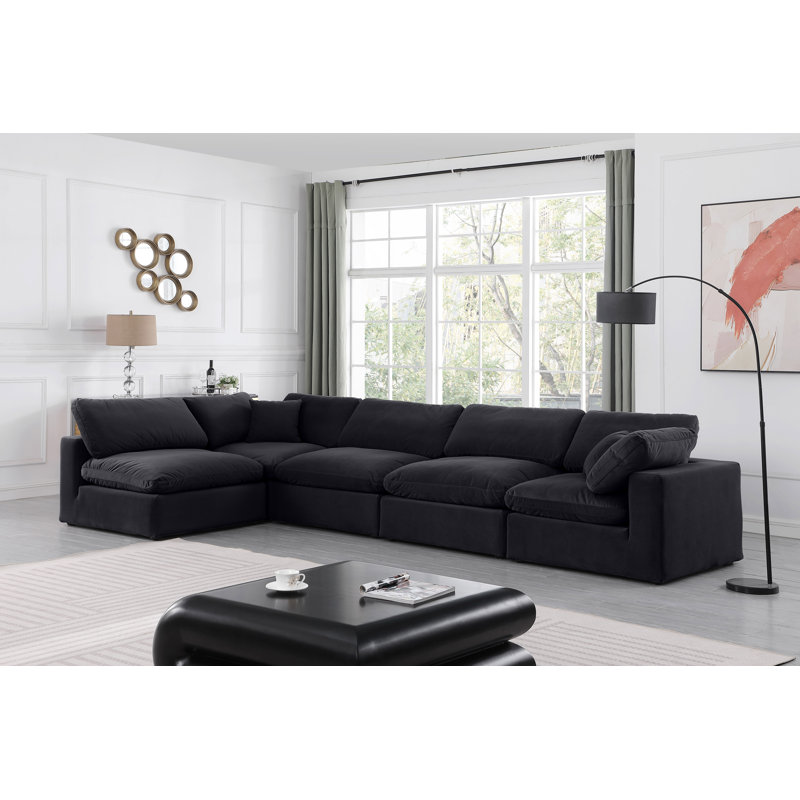 Canapé modulaire réversible en velours de 160 po de large Ivalin, Velours noir