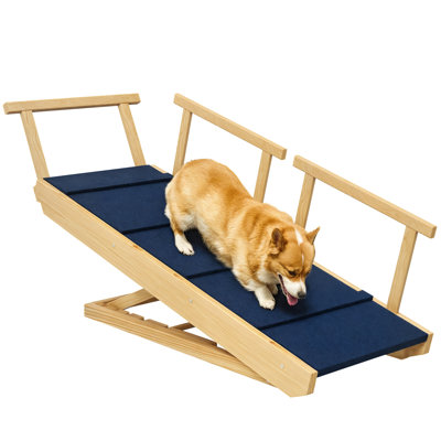 Dog Ramp, Adjustable 4 Height Pet Ramp, Foldable Wooden Dog Stairs With Non-Slip Mat For Small To Large Dogs To Get On High Bed Or Sofa Couch, Natural Wood Finish
