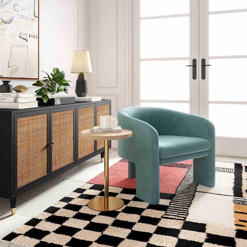Upholstered Barrel Chair, Blue Velvet