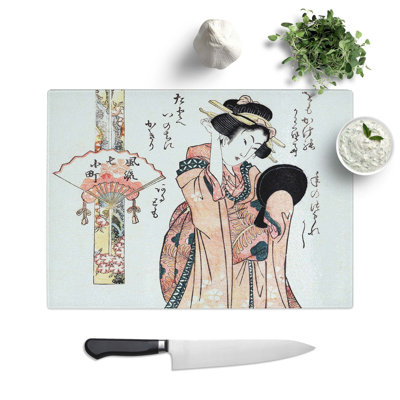 Tempered Glass Portrait of a Geisha by Eizan Kikukawa Chopping Board