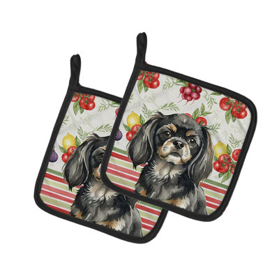 Black and Tan Tibetan Spaniel Vegetables Pair of Pot Holders