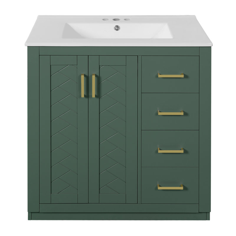 Robust Solid Wood & Ceramic Retro Bathroom Vanity Set - Stylish Storage Solution For Modern Baths