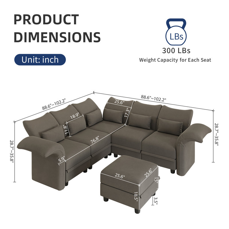 Canapé modulaire rembourré 6 pièces Ozawkie, Velours brun