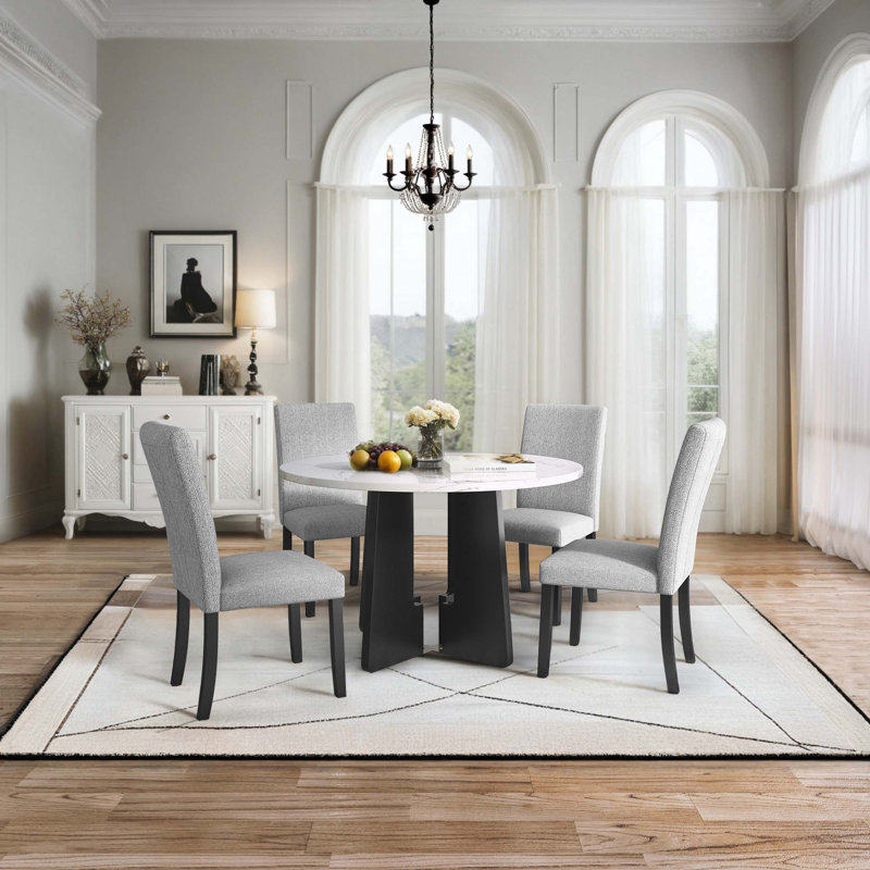 Ensemble de table de salle à manger 5 pièces, table de salle à manger moderne de 43 pouces et 4 chaises rembourrées pour la salle à manger, la cuisine, le salon, facile à assembler