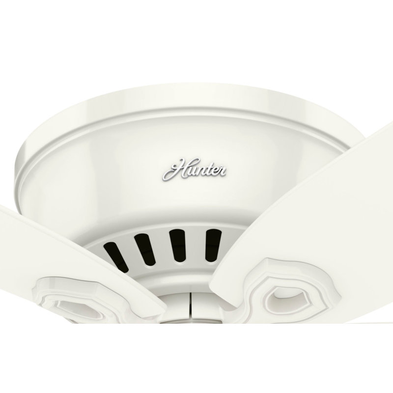 42" Builder Low Profile 5 - Blade Flush Mount Ceiling Fan with Pull Chain and Light Kit Included, Snow White