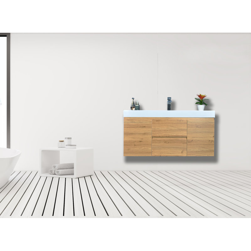 Base de meuble-lavabo simple 47 po mural seulement, Chêne naturel