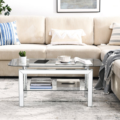 Mirrored Tempered Glass Coffee Table With Stainless Steel Legs And Easy Cleaning Side Robust Build