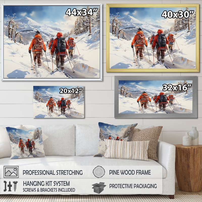 «Slope Randonnée Ski Expedition II» - art mural de randonnée, H 30 po x l 40 po x P 1,5 po, Cadre de coin blanc fermé