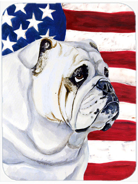 Trinx Patriotic USA American Flag with English Bulldog Glass Cutting Board Trinx 