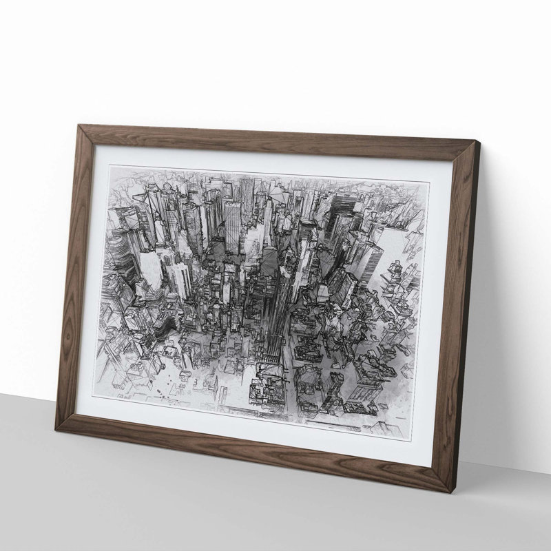 Birds Eye View of New York City in Abstract - Picture Frame Graphic Art Print, Walnut Framed, 36cm H x 48cm W x 2cm D
