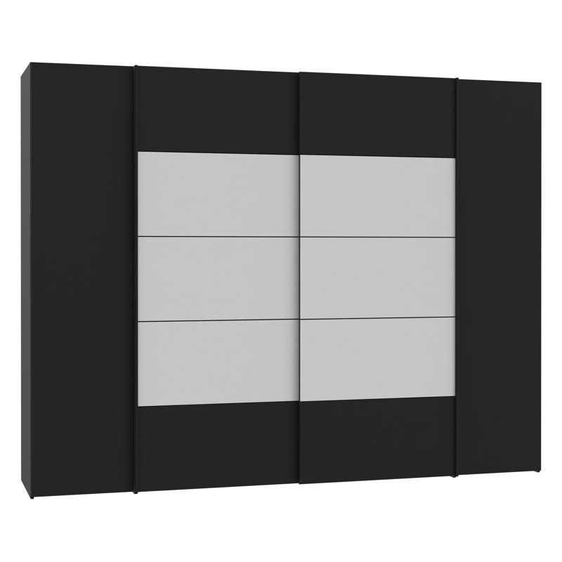 Debarr 4 Door Manufactured Wood Wardrobe, Black/White, 210.5cm H x 270.3cm W x 61.2cm D