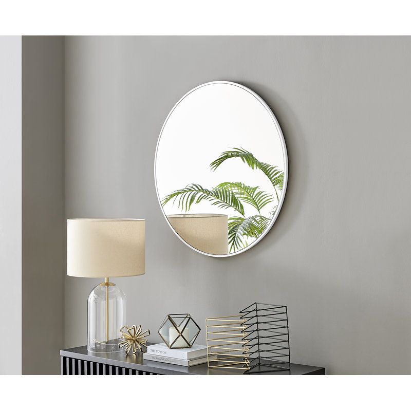 Round Metal Frame Wall Mirror Simple and Elegant Modern Design, 80cm H x 80cm W, White