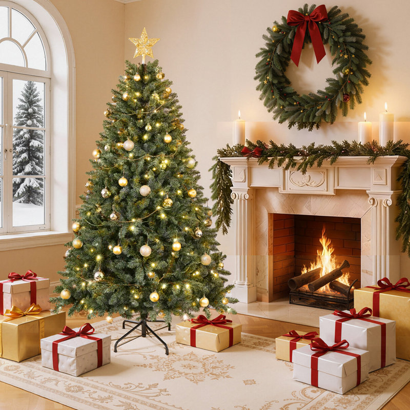 Arbre de Noël avec lumières à DEL blanc chaud - pointes en PVC et aiguilles dures, conception à branches articulées, support en métal robuste - arbre de Noël réaliste