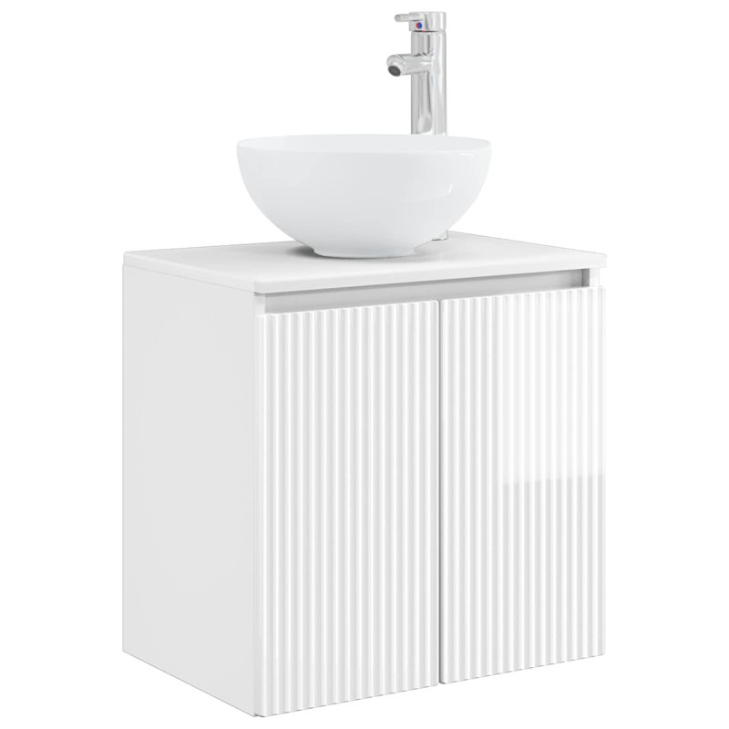 Single Bathroom Vanity with Ceramic Basin, High Gloss White