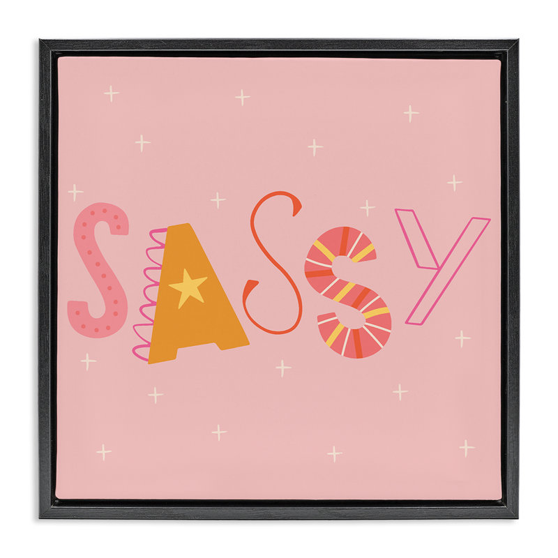 Cadre flottant typographique rose et jaune Sassy, design par Sazerelli Designs, Cadre flottant noir de jais