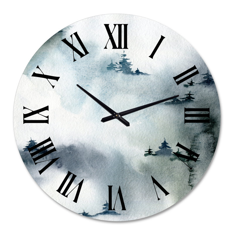 Minimaliste forêt d'hiver avec sapins enneigés - horloge murale moderne, Grand