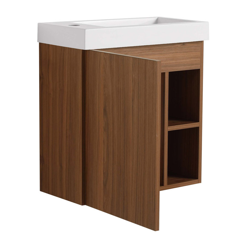 Tymur 9.9'' Single Bathroom Vanity with Resin Top, Walnut, White
