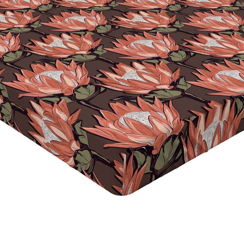 Ambesonne Nature Fitted Sheet Leaves Botanical Style Art, Full Fitted Sheet, Coral/Brown/Sage Green Floral