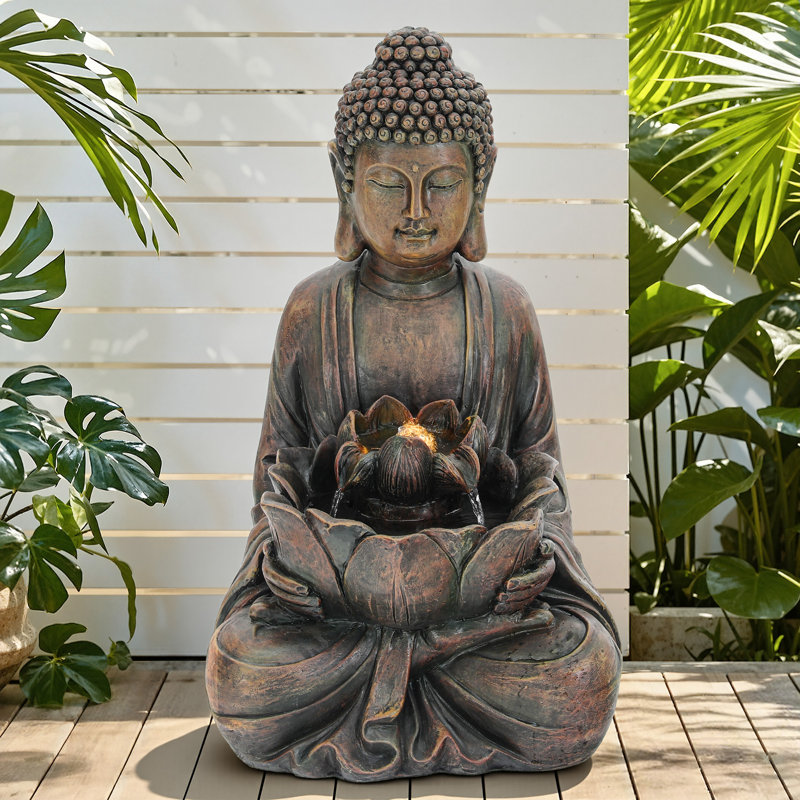 Grande fontaine bouddha 29 po avec lumières à DEL, fontaine autoportante zen intérieure et extérieure résistante aux intempéries
