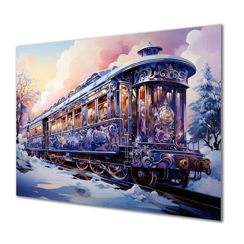 Voyage de Noël en train II - train, art mural en métal, H 12 po x l 20 po x P 1 po