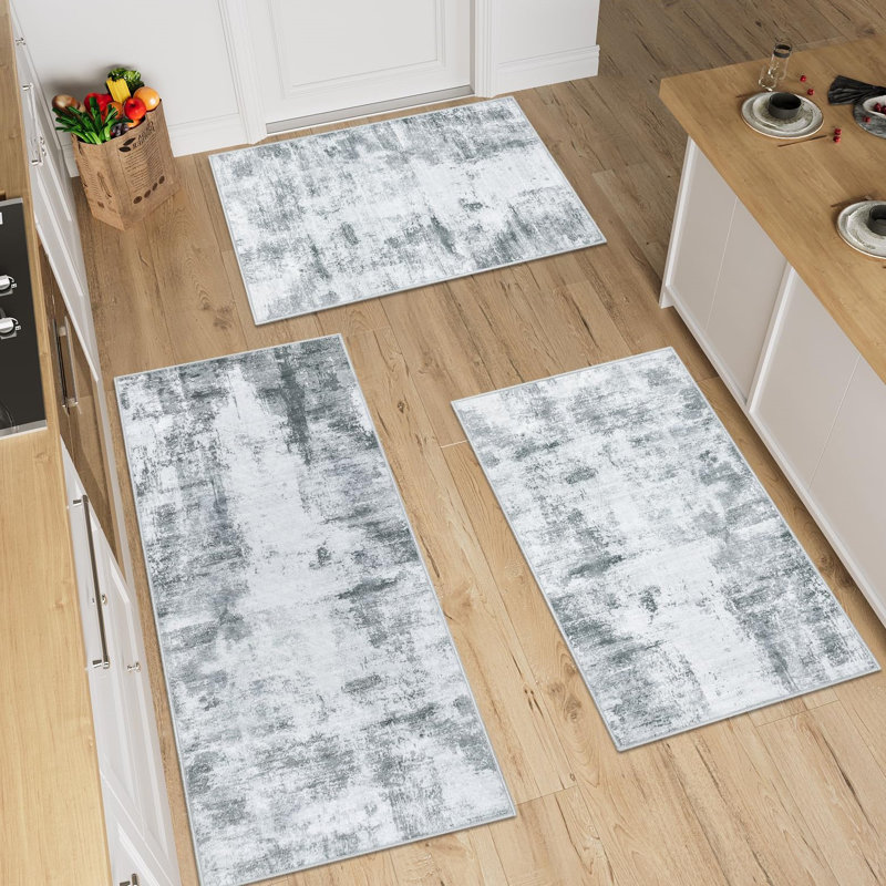 Abstract Polyester Anti-Fatigue Non-Skid Kitchen Mat, Grey
