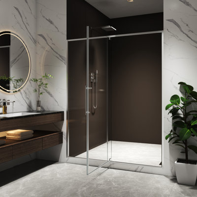 5/16" Tempered Glass 50 - 54"w X 74"h Pivot Shower Door Brushed Nickel Open Outside 105 Degree Chord 304 Stainless Steel Hinge Handle Simple Install 4" Adjustment Leak Magnetic Seal Soft Close