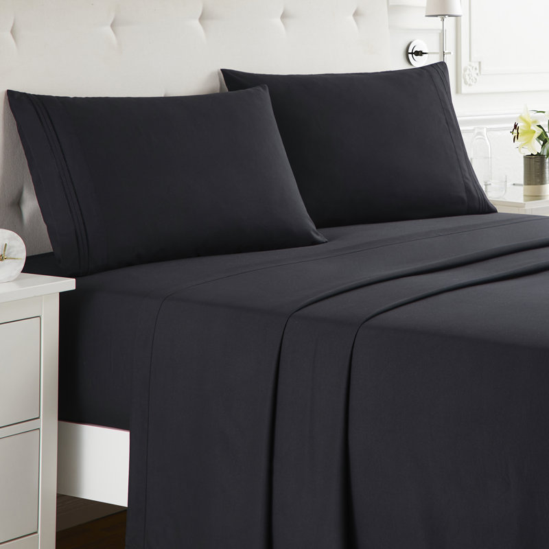  Ensemble de draps double brossé de luxe pour hôtel avec draps et taies d'oreiller très doux, Noir, Grand