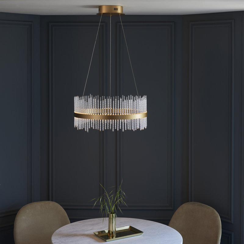 Angelisa 1 - Light LED Geometric Pendant, Brushed gold plated finish & clear glass, 200 H cm x 51 W cm