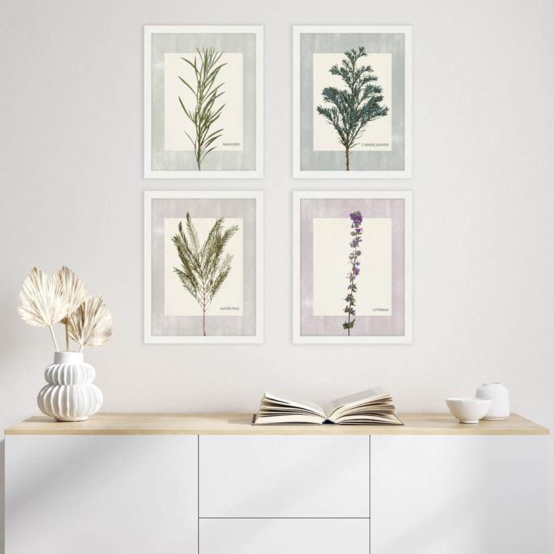 Ensemble de 4 reproductions murales encadrées de fleurs sauvages encadrées sur papier, encadrées sur papier, Blanc