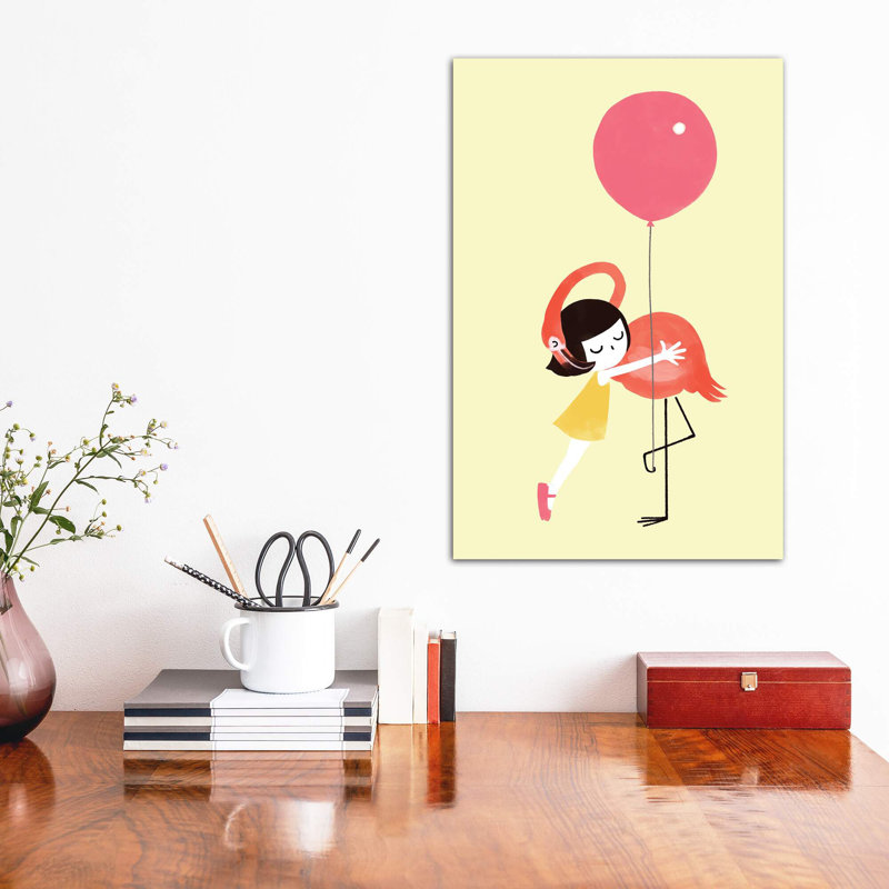 Flamingo Hug par Big Nose Work - impression d'art graphique, Pas de tapis, Toile tendue, H 12 po x l 8 po x P 0,75 po