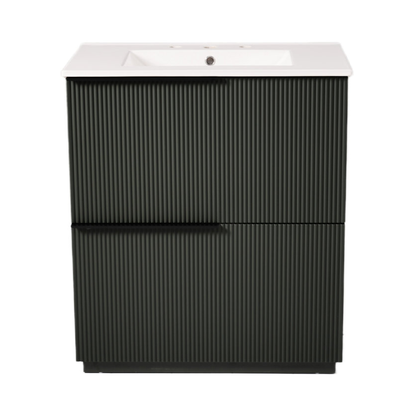 Meuble-lavabo de 30 po de couleur, avec lavabo en céramique, glissières de tiroir à fermeture en douceur et conception cannelée pour un attrait esthétique avec des tiroirs à extension complète