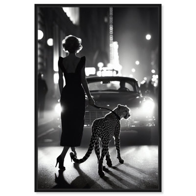 Oliver Gal Night Walk Cheetah Photography - Framed Acrylic Glass Wall Art