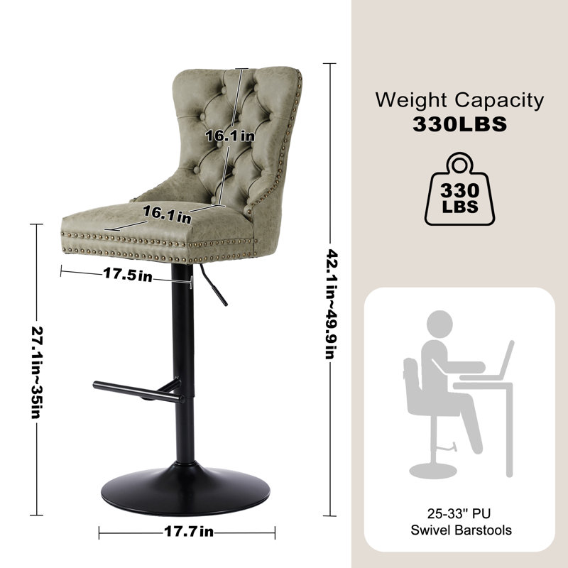 Aged and Retro PU Swivel Barstools Adjusatble Seat Height from 27-35 Inch,, Green, 4