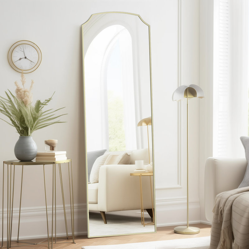 Metal Full Length Arched Mirror – 65"x21" Floor Mirror with Stand, Gold