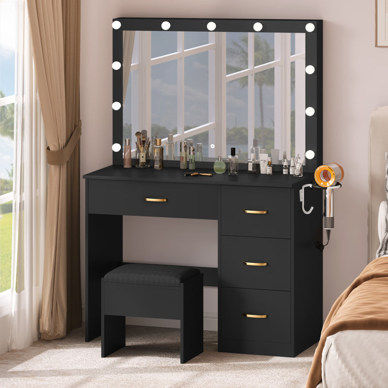 Vanity with Built-In Outlets, Black