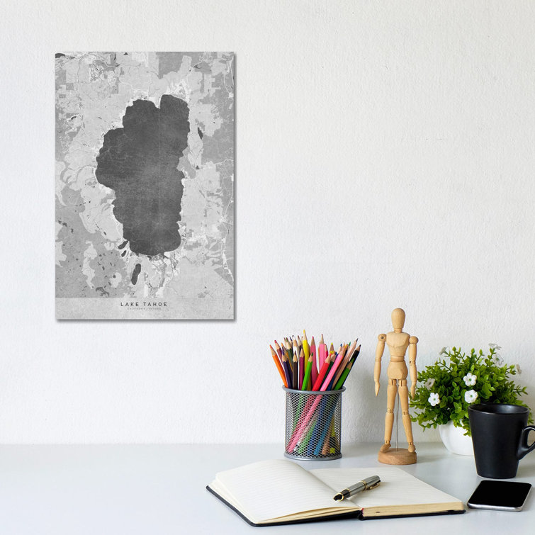 Gray Vintage Lake Tahoe Map by Blursbyai - Gallery-Wrapped Canvas Giclée on Canvas