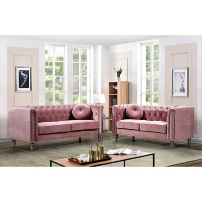 Classic chesterfield velvet 2 piece livingroom set
