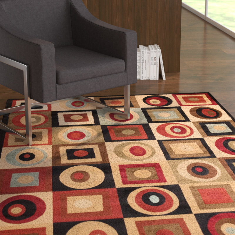 Tapis beige / brun / vert tissé à plat à motif géométrique Scituate, Rectangle 5 pi 3 po x 7 pi 3 po